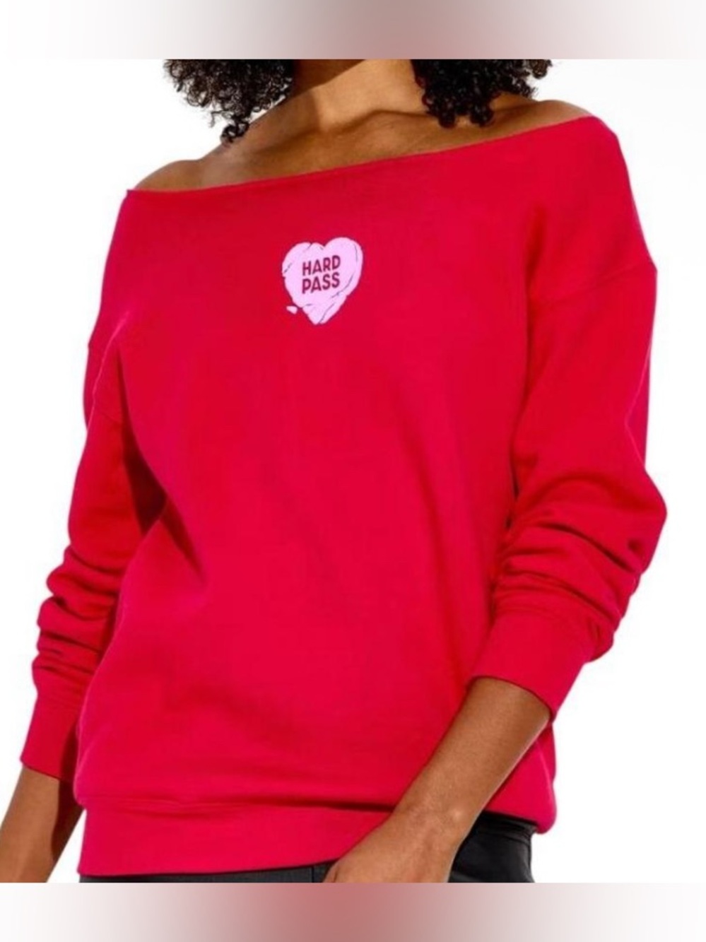 wild fable Red Off-Shoulder Sweatshirt with Heart Patch
